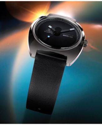 Men's Quartz Analog Black Leather Watch, 37mm