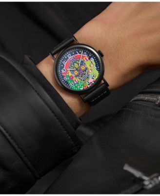 Men's Quartz Analog Black Leather Watch, 40mm