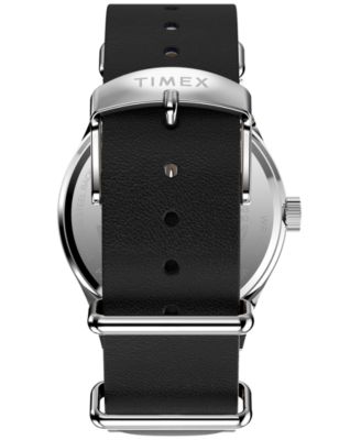 Men's Quartz Analog Black Leather Watch, 39mm