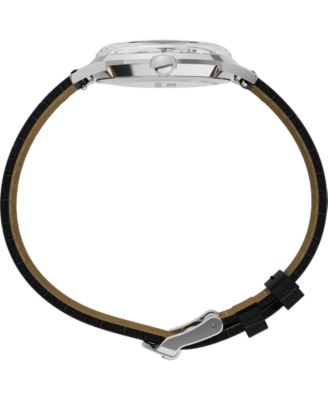 Unisex Quartz Analog Black Leather Watch, 34mm