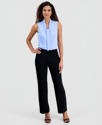 Petite High-Rise Pull-On Faux Fly Trouser Pants