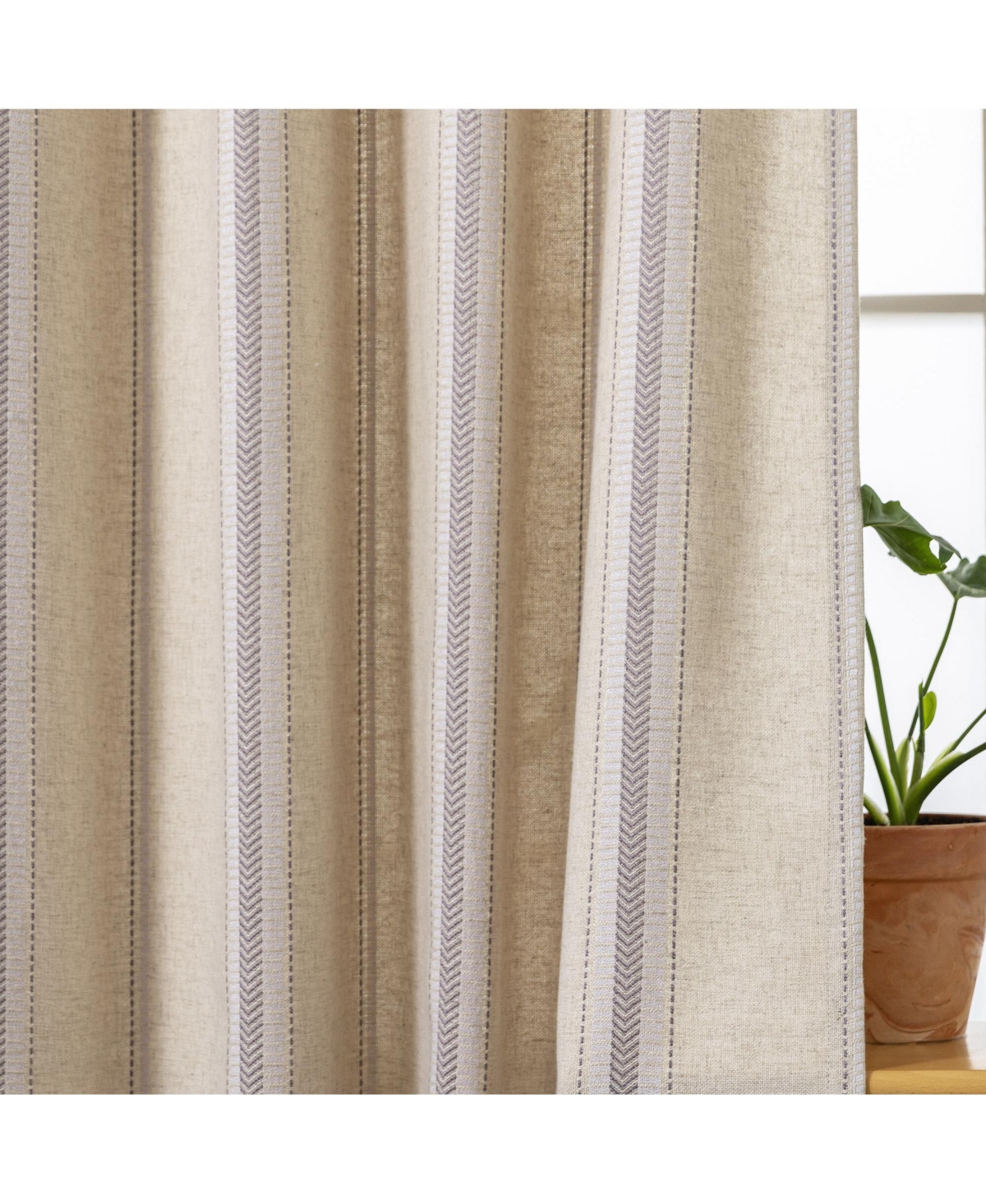 Awesome Home Linen Blend Geometric Striped Room Darkening Curtains Pair