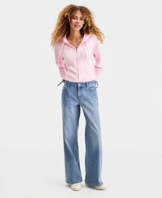 Juniors' Side Tie Wide-Leg Jeans