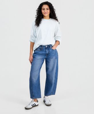Juniors' High Rise Barrel-Leg Jeans