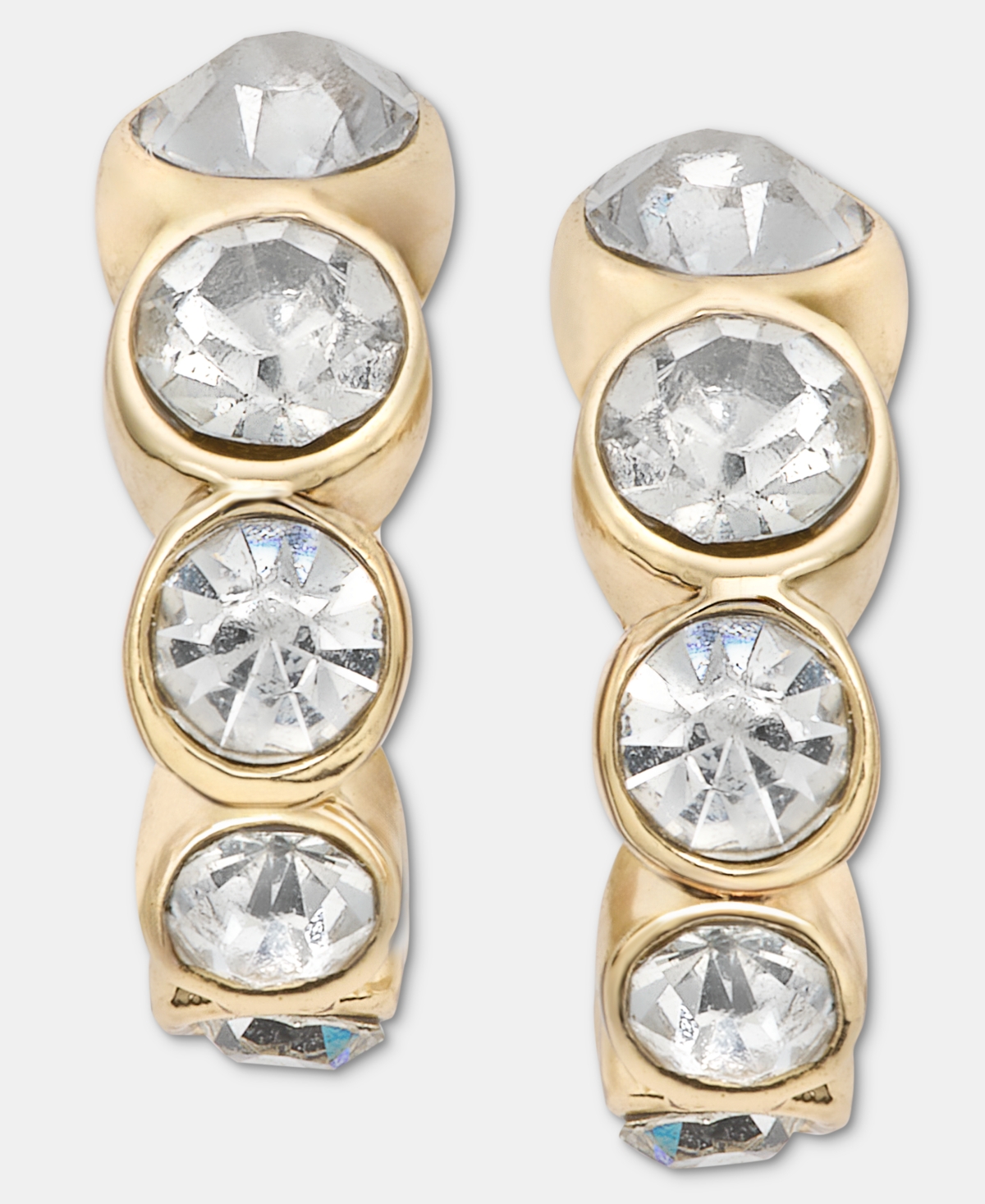 lonna & lilly Gold-Tone Graduated Crystal Bezel Small Hoop Earrings, 0.5"