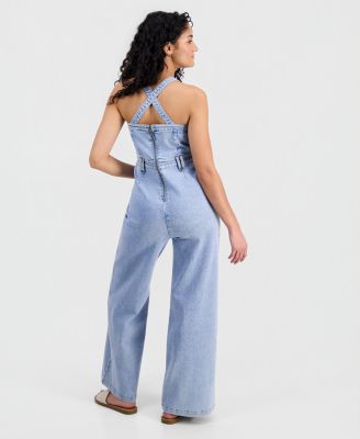 Juniors' Square-Neck Sleeveless Jumpsuit