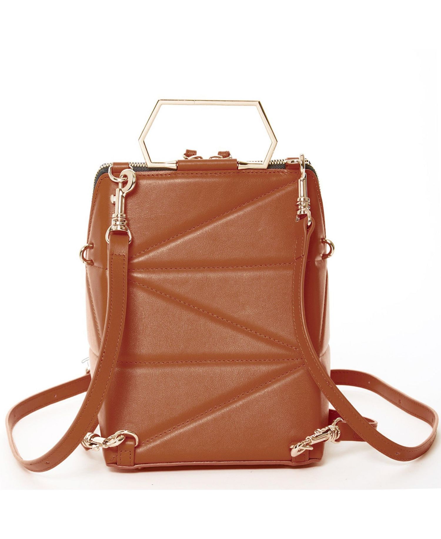 Leather Convertible Backpack Purse Crossbody Bag with Gold Handle