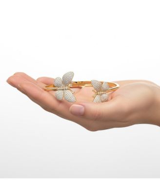 Teens 14k Gold Plated Pave Butterfly Open Cuff Bangle Bracelet