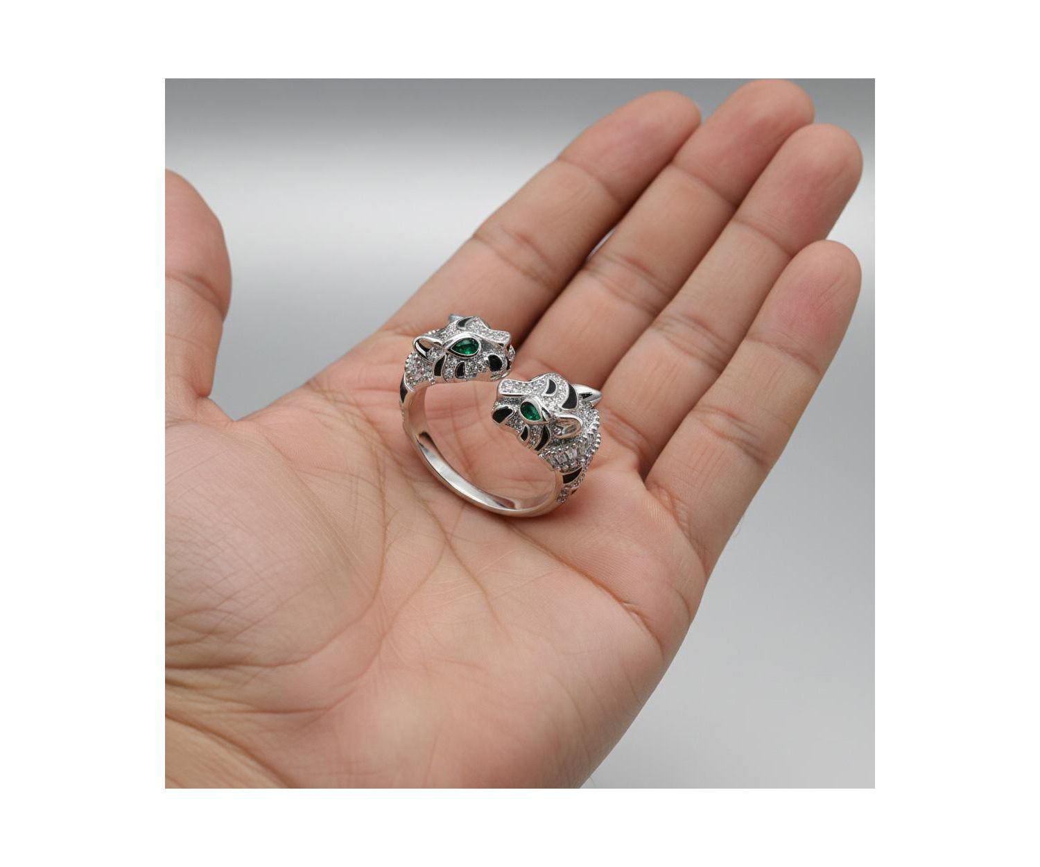 Women's White Gold Plated CZ Paved Panther Bypass Ring