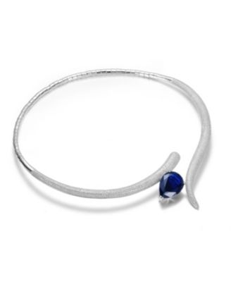 White Gold Plated with Blue Teardrop Cubic Zirconia & Clear CZ Accents Collar Necklace