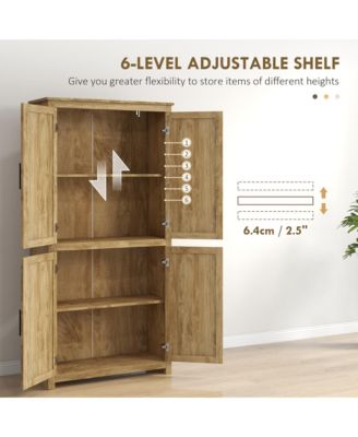 64" Rat Kitchen Storage Cabinet with Adjustable Shelf, Natural