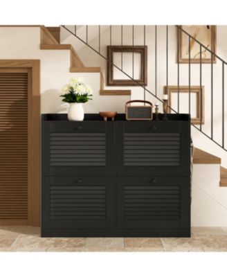 Large 4-Drawer Shoe Cabinet, Narrow Hidden Shoe Rack with Wooden Legs, Freestanding Entryway Organizer for Bedroom Living Room Hallway