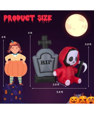 Mondawe 5 ft Inflatable Halloween Ghost Holding Sickle and Tombstone Yard Decor