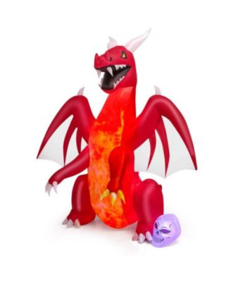 8 ft Halloween Inflatables Blow-up Red Dragon with Wings Skull