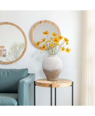 11" Rustic White & Brown Terracotta Vase, Vintage Wide-Body, Narrow-Mouth Ceramic Accent for Farmhouse Decor