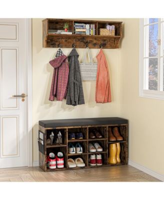 Shoe Storage Bench with Cushion, Cubby Shoe Rack with Adjustable Shelves, Shoe Organizer Cabinet