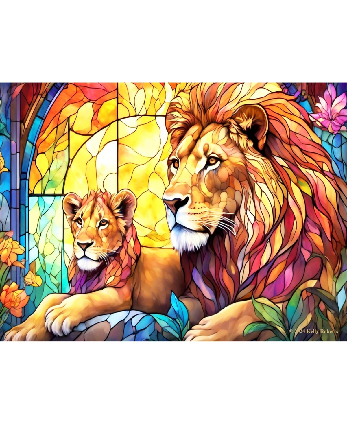 SunsOut Stained Glass Zoo Lion Family 1000 piece Jigsaw Puzzle for Adults