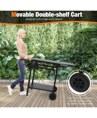 Double-Shelf Movable Dining Cart Table Multifunctional Kitchen Worktable Outdoor