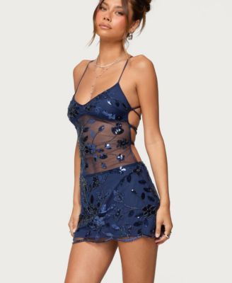 Women's Beaded & Sequin Backless Mini Dress