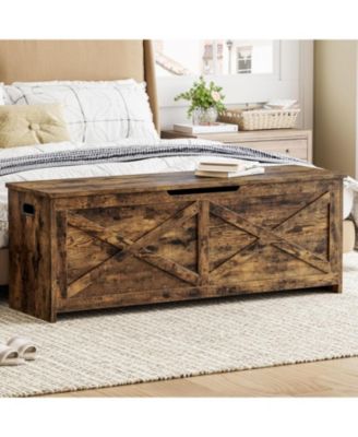 47.2" Wooden Storage Chest, Safety Hinges, Easy Assembly, Large Toy Bench, Entryway, Living Room