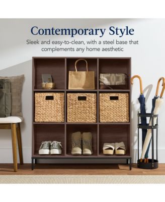 Elevated 9-Cube Storage Organizer, 11in Shelf, Bookcase, Display Shelf, w/ Metal Legs