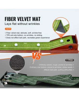 Golf Putting Mat Indoor 1-Hole Green with Ball Return and Wood Base