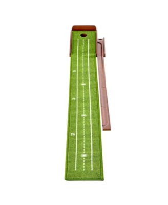 Golf Putting Mat Indoor 1-Hole Green with Ball Return and Wood Base