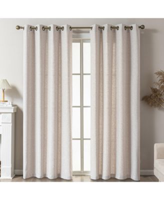 Linen Blend Solid Striped Room Darkening Curtains Pair, 52"Wx 84"L