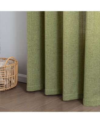 Linen Blend Solid Striped Room Darkening Curtains Pair, 52"Wx 96"L