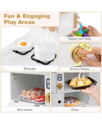Wooden Kids Play Kitchen with Stove Sink Microwave and Oven