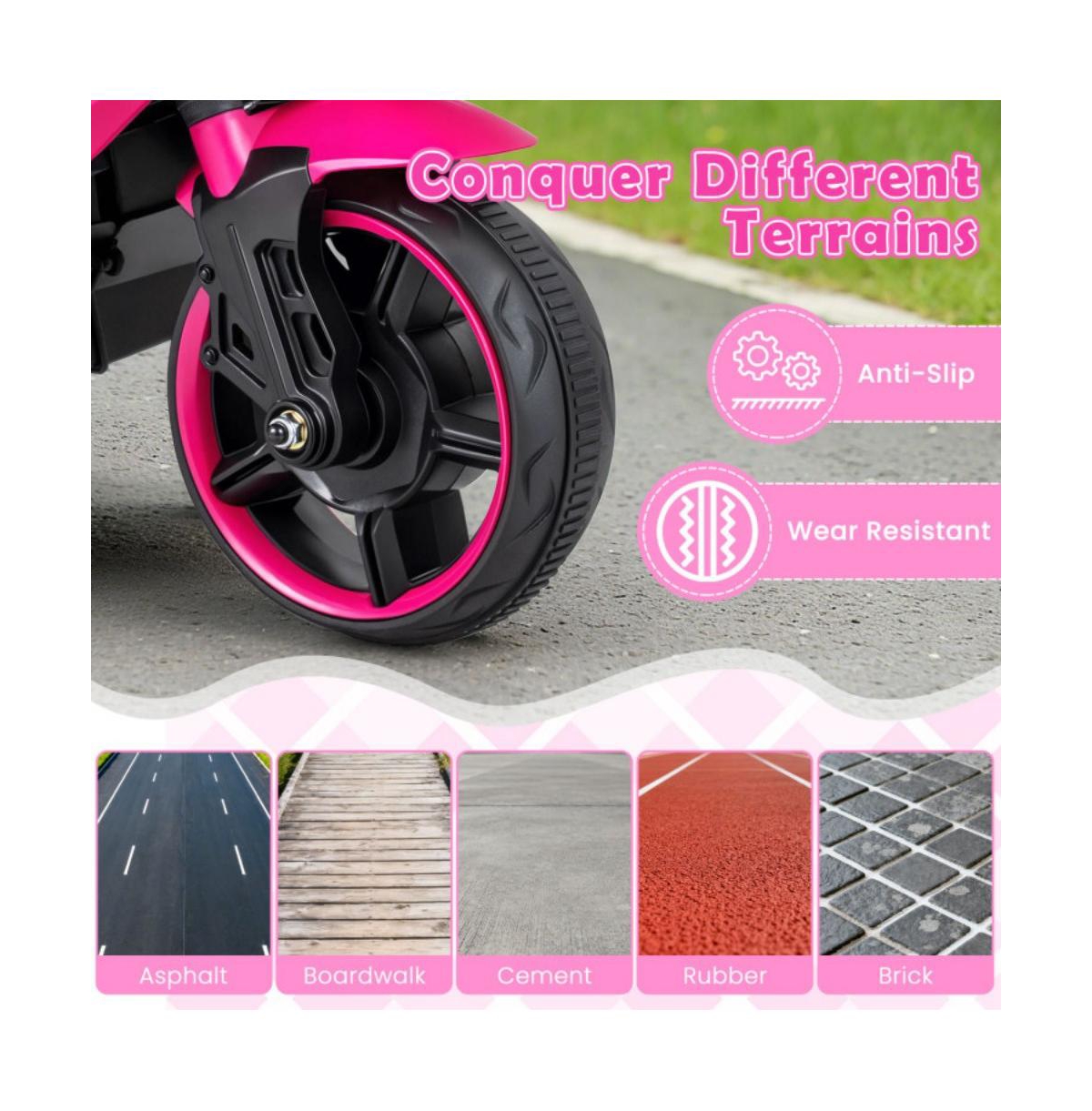 Hongge 6V Kids Motorcycle with Headlights Music and Training Wheels