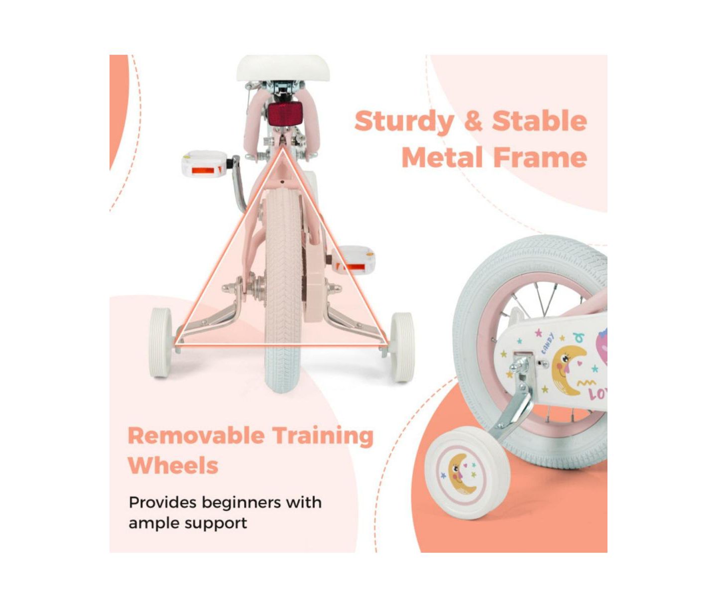 Детская игрушка HONGGE Inch Kids Bike with Adjustable Training Wheels, цвет: Розовый — фото 10