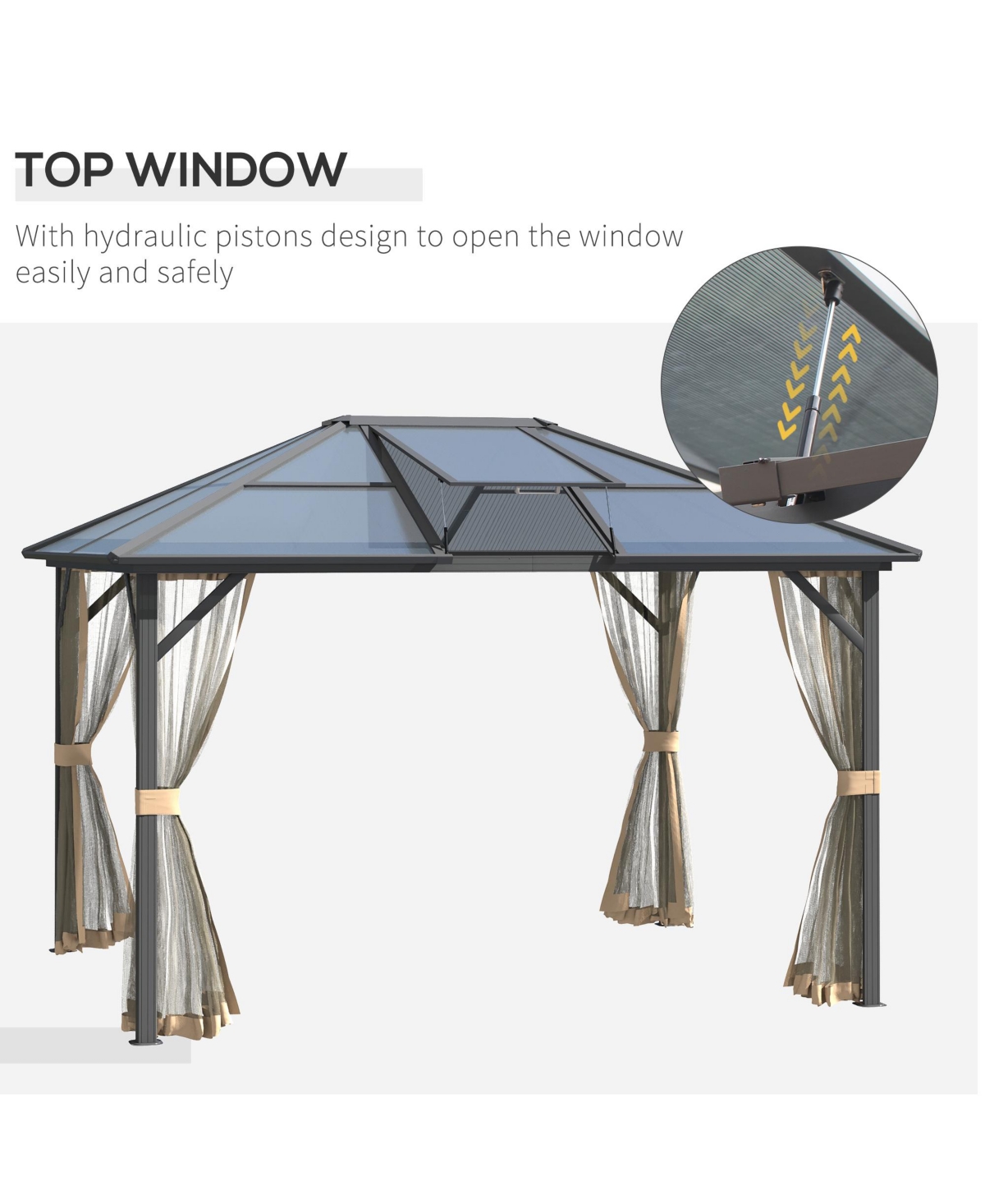 Outsunny 10' x 12' Hardtop Gazebo Canopy with Polycarbonate Roof, Top Vent and Aluminum Frame, Permanent Pavilion Outdoor Gazebo with Netting, for Pat