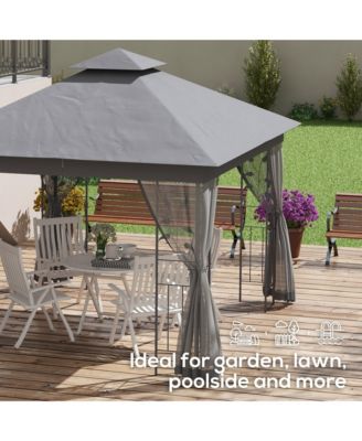 10' x 11.5' Metal Patio Gazebo with Double Canopy and Decorative Tree Motifs