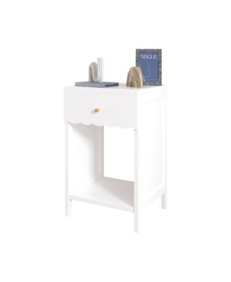 Minimalist Scalloped Edge Nightstand with Drawer and Open Shelf in White