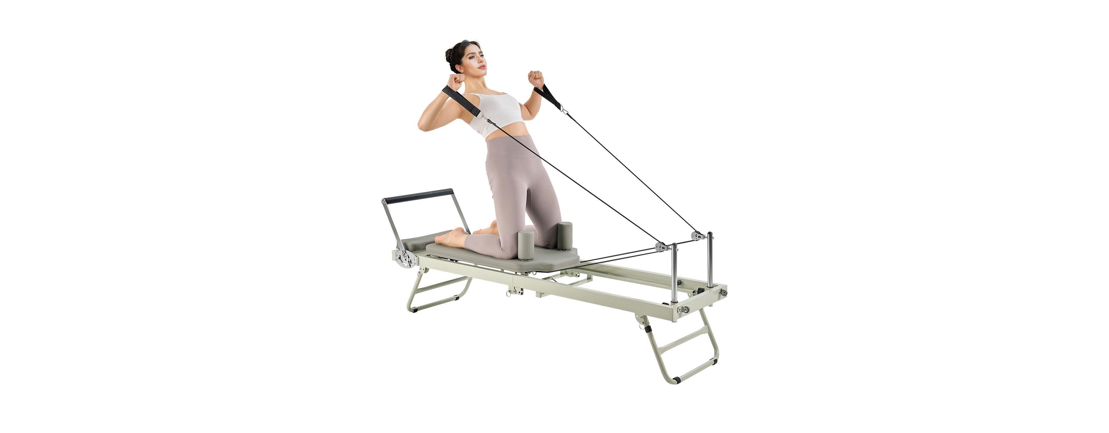 Mecale Foldable Pilates Reformer, Dual-Resistance Spring and Cord Reformer for Home Pilates Training, Supports Up to 400 lb