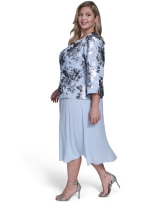 Plus Size 3/4-Sleeve Jacket & Sleeveless Midi Dress