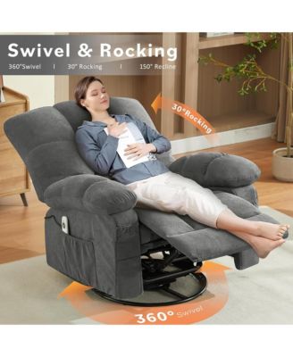 Swivel Massage Recliner with Vibration Lumbar Heating Rocker and USB Port