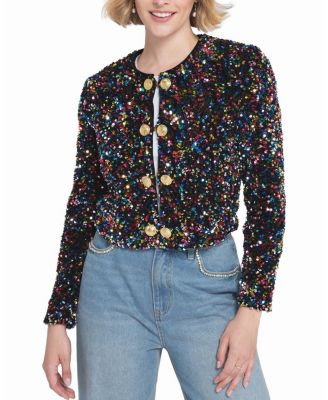 Women's Sequin Cropped Jacket Biker