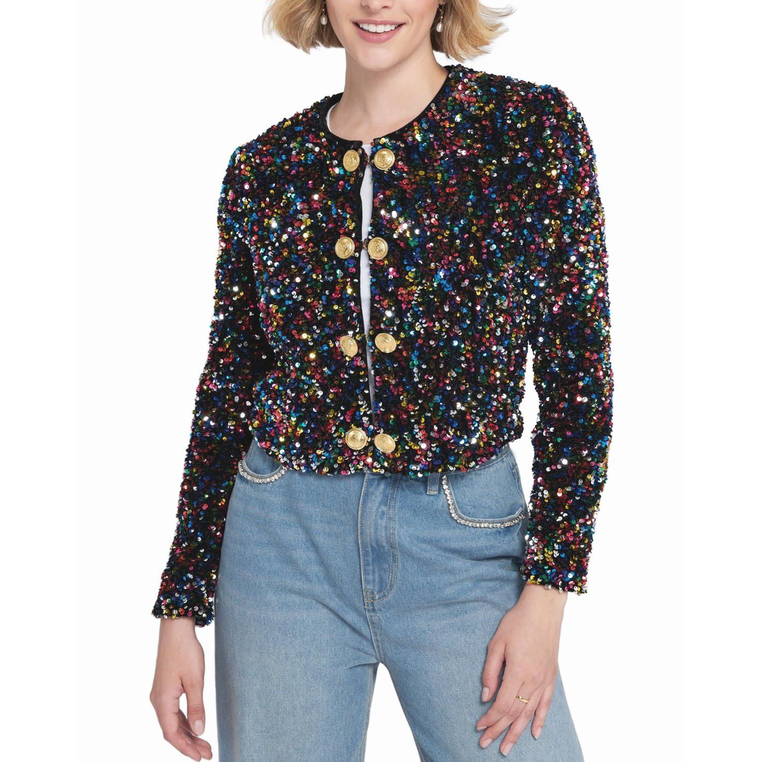 Women's Sequin Cropped Jacket Biker