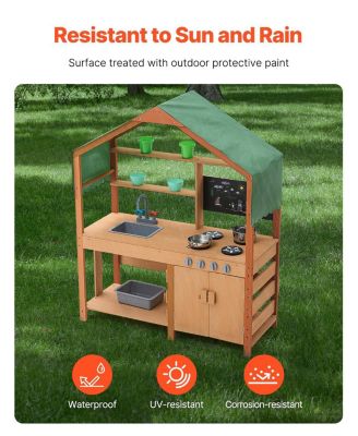 Kids Outdoor Mud Kitchen Playset with Canopy Sink Storage and Pretend Cooking Features