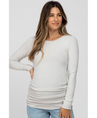 Maternity Cream Soft Knit Ruched Top