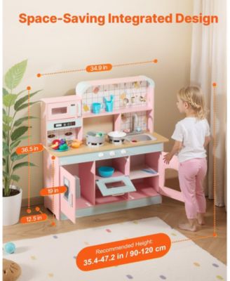 Wooden Play Kitchen for Kids, Toy Kitchen Set with Lights, Sounds, Ice Maker, Oven, Sink, Microwave, Fridge & Utensils, White