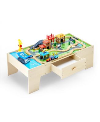Mecale Train Table, 62 PCS Wooden Activity Table with Large Drawer, 3 ...
