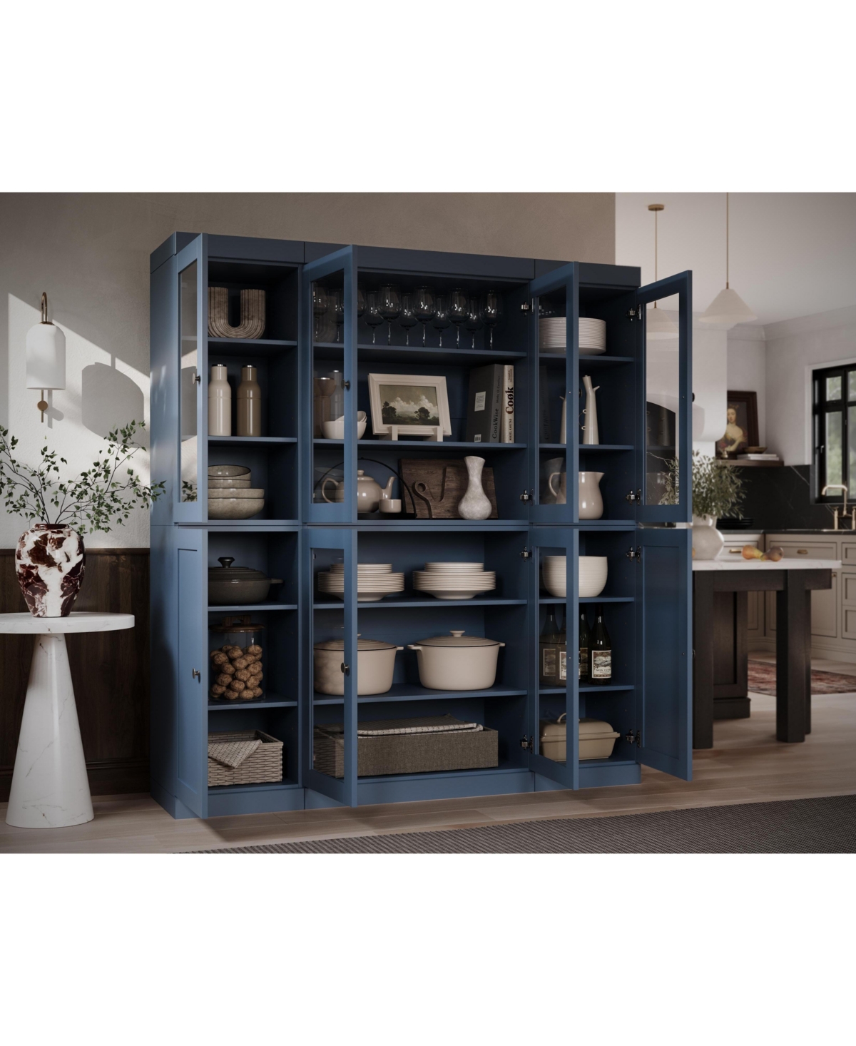 Palace Imports 100% Solid Wood 65" Pantry China Cabinet with Clear Glass, Shaker Doors & Adjustable Shelves