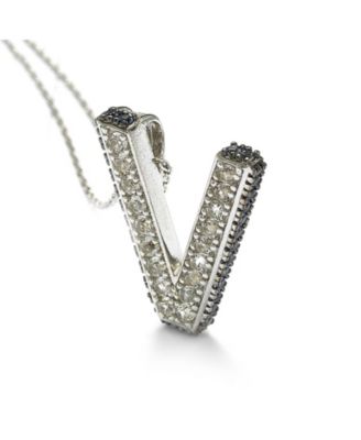 Suzy Levian Sterling Silver Sapphire 3-D Letter "V" Initial Pendant