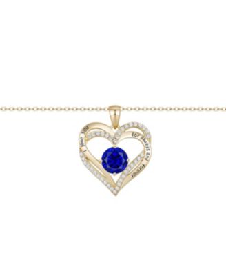 14K Gold Plated Heart ''I Love You'' Pendant with Colored Cubic Zirconia