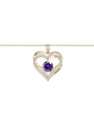 14K Gold Plated Heart ''I Love You'' Pendant with Colored Cubic Zirconia