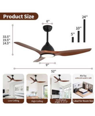 52-inch Modern Black 3-Blade Ceiling Fan with LED Light and Remote Control