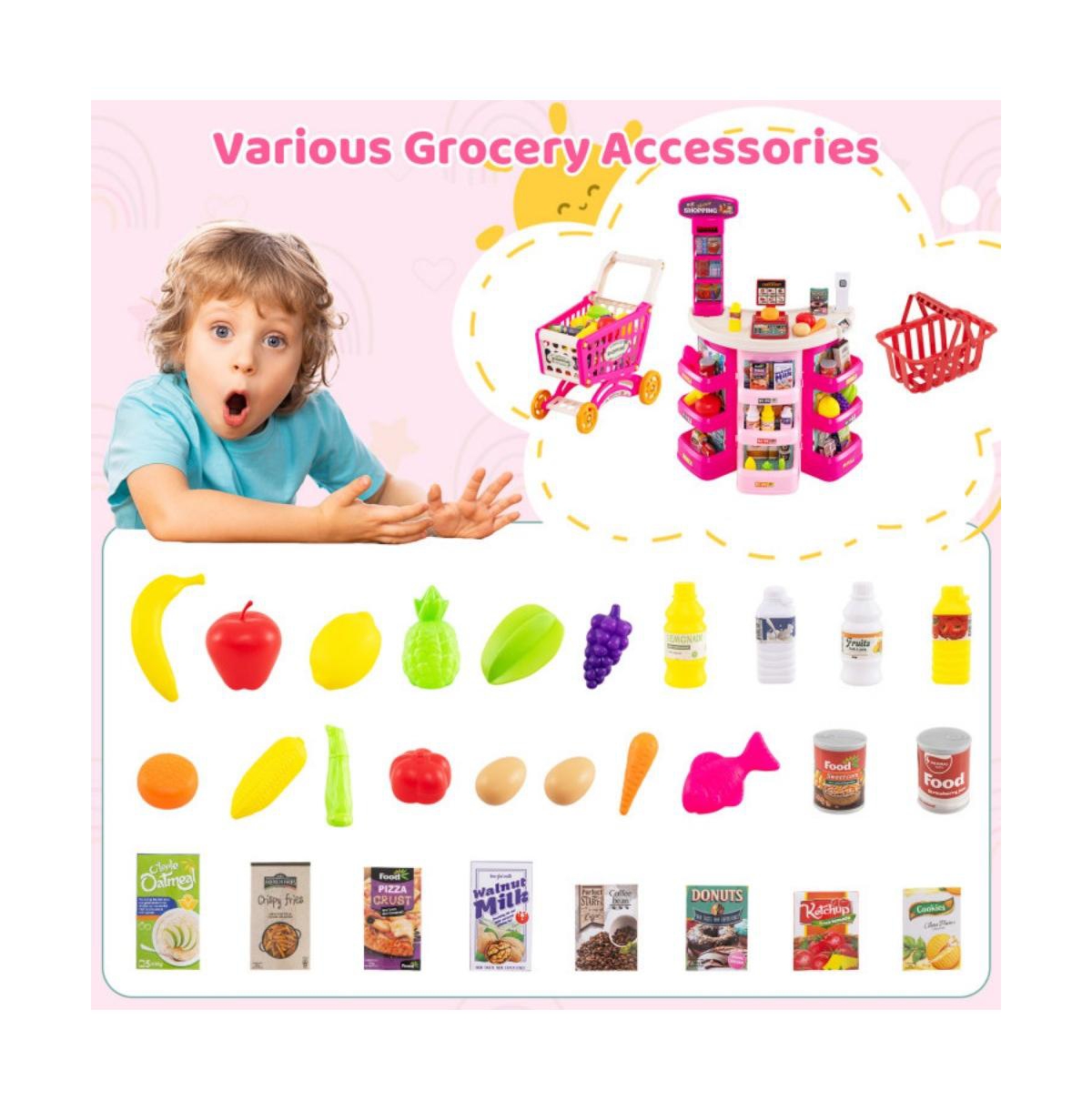 Hongge Kids Supermarket Playset with 76 Piece Grocery Accessories